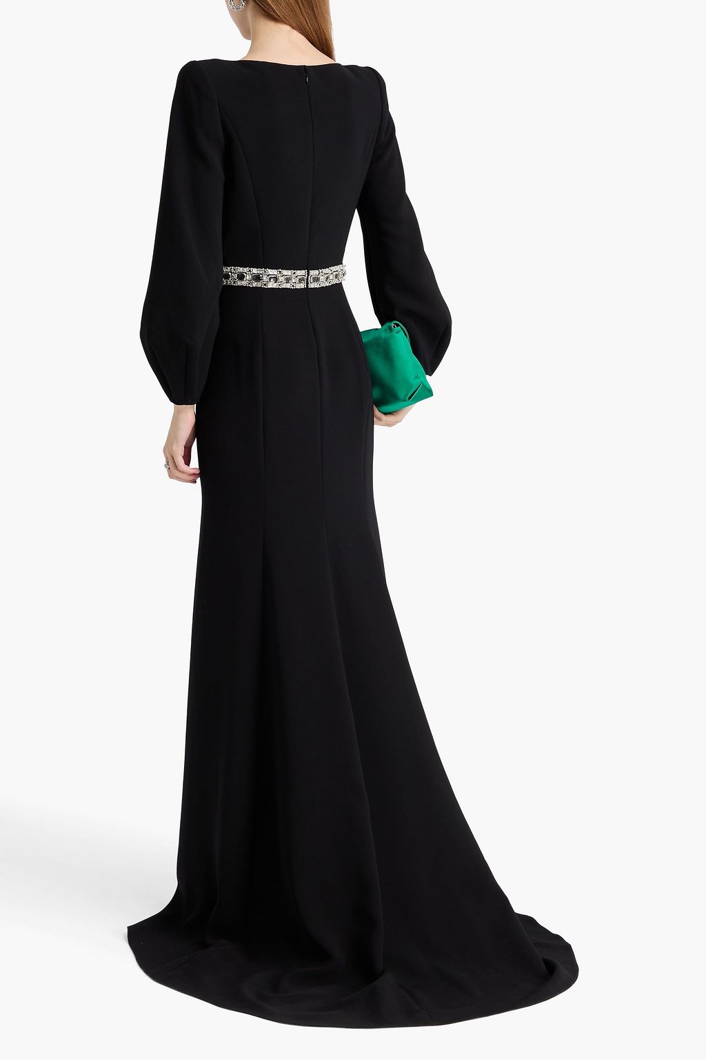 JENNY PACKHAM Crystal-embellished tulle-trimmed crepe gown