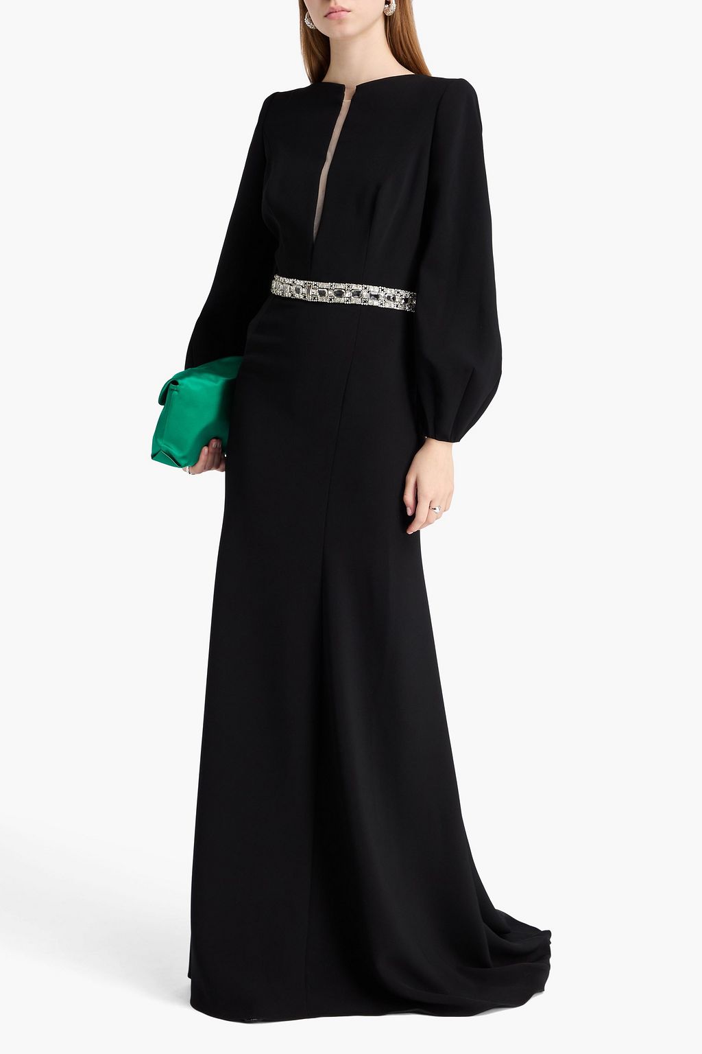 JENNY PACKHAM Crystal-embellished tulle-trimmed crepe gown