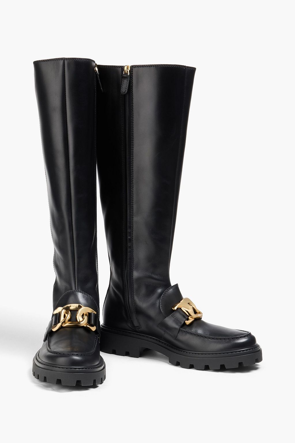 TOD'S 체인 장식 가죽 니하이 부츠