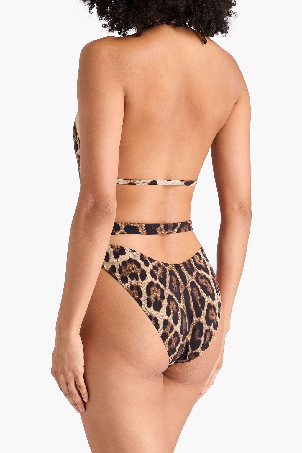 DOLCE&GABBANA لباس سباحة بياقة هالتر الدائرية مزين بطبعة جلد الفهد