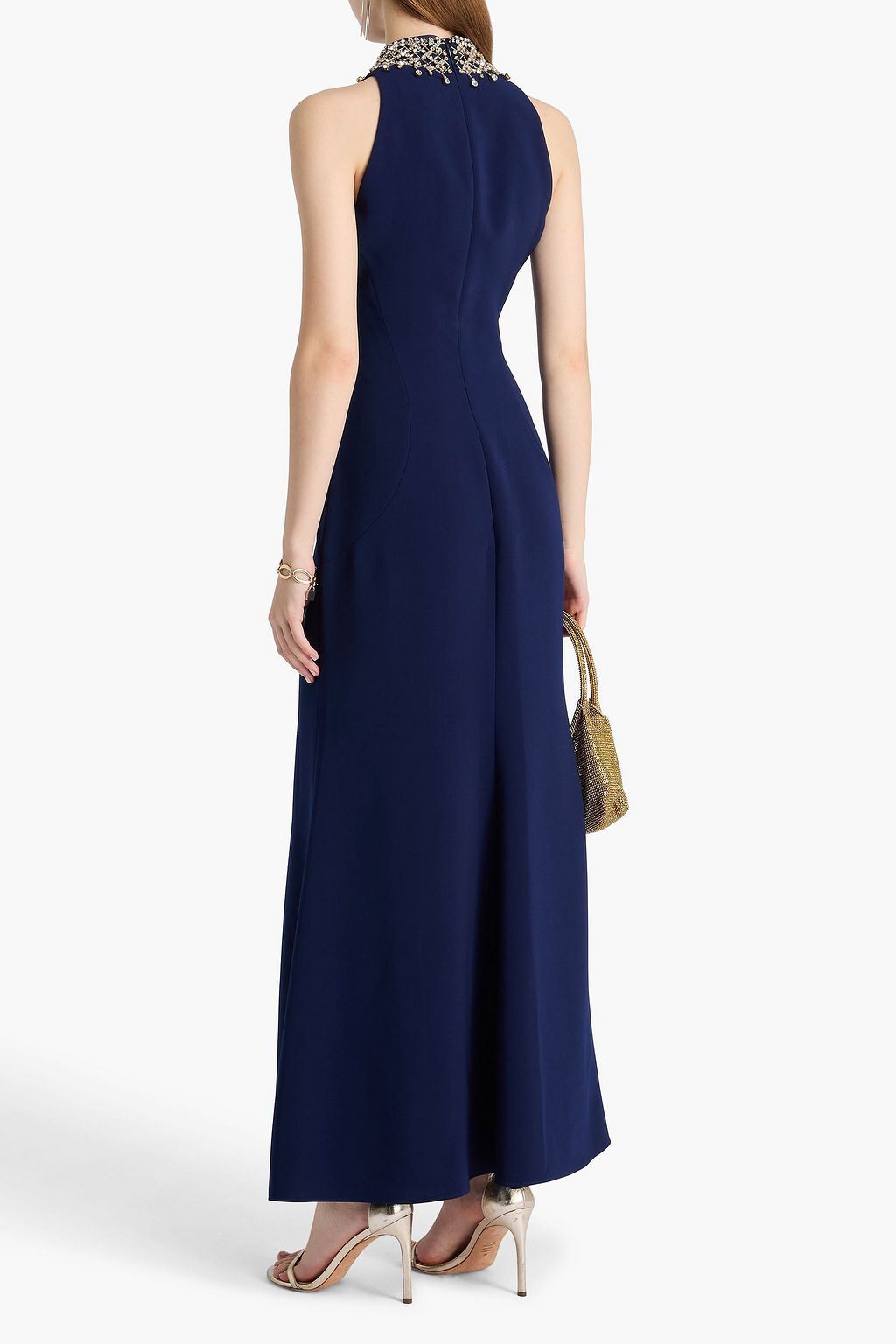 JENNY PACKHAM Crystal-embellished crepe halterneck gown