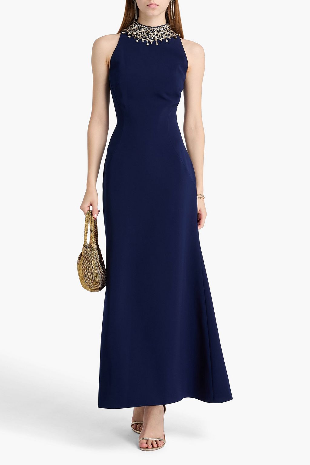 JENNY PACKHAM Crystal-embellished crepe halterneck gown