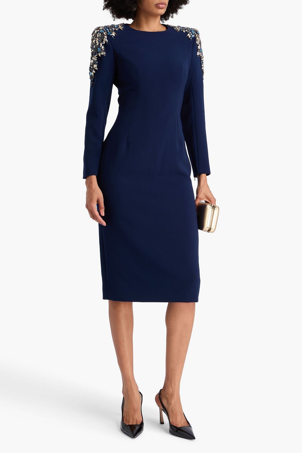 JENNY PACKHAM Crystal-embellished crepe midi dress