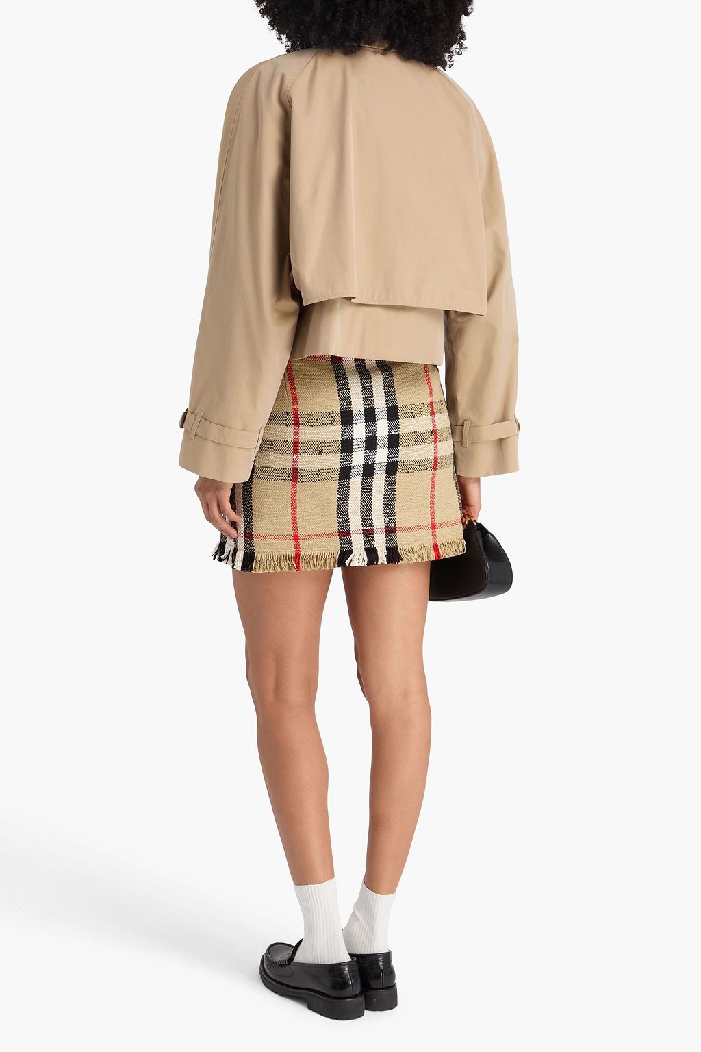 BURBERRY Fringed checked cotton-blend tweed mini skirt