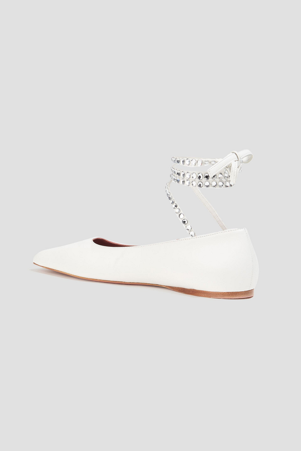 Amina Muaddi Ane Embellished Leather Ankle-wrap Ballerina Flats In White