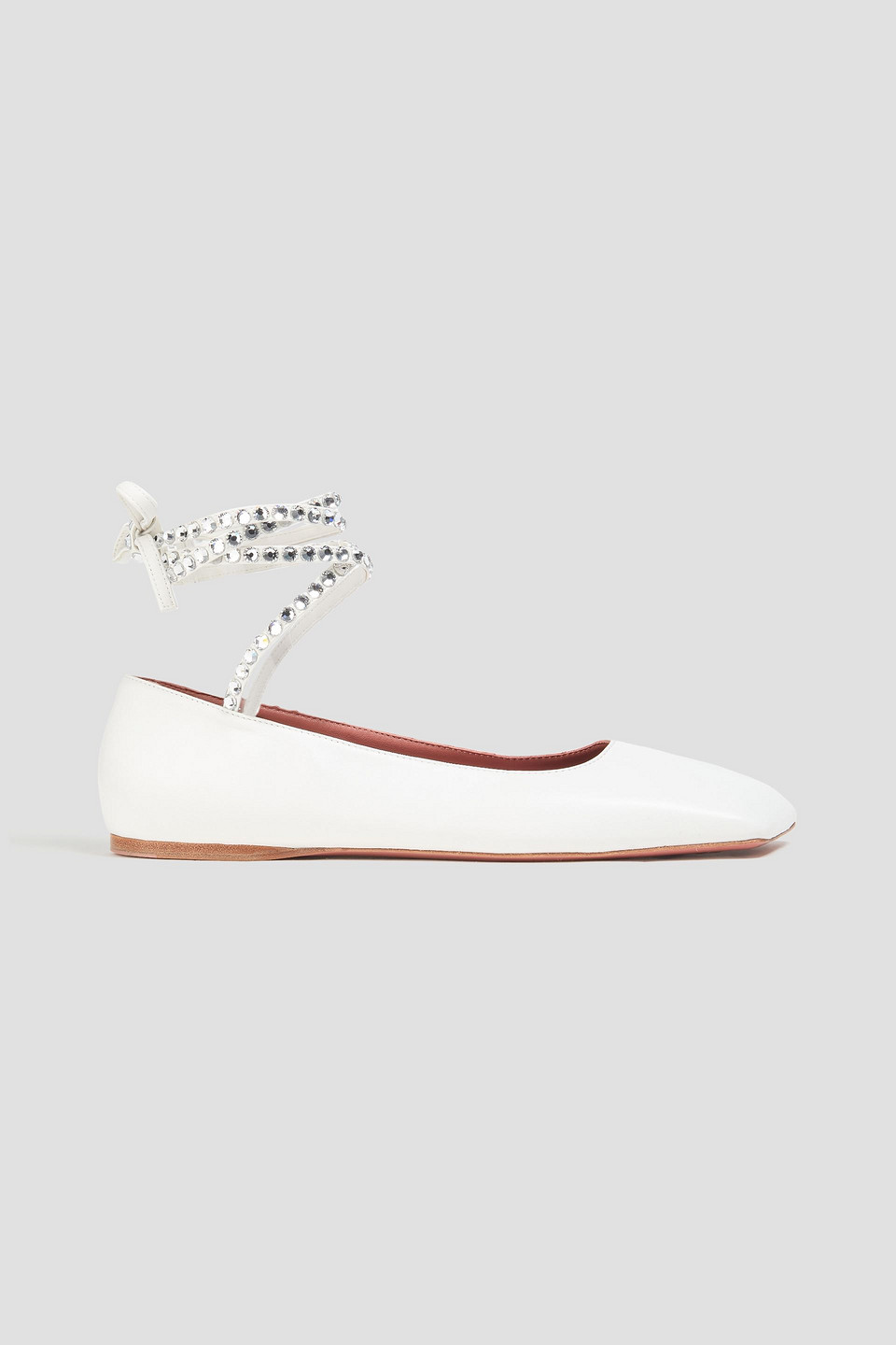 Amina Muaddi Ane Embellished Leather Ankle-wrap Ballerina Flats In White