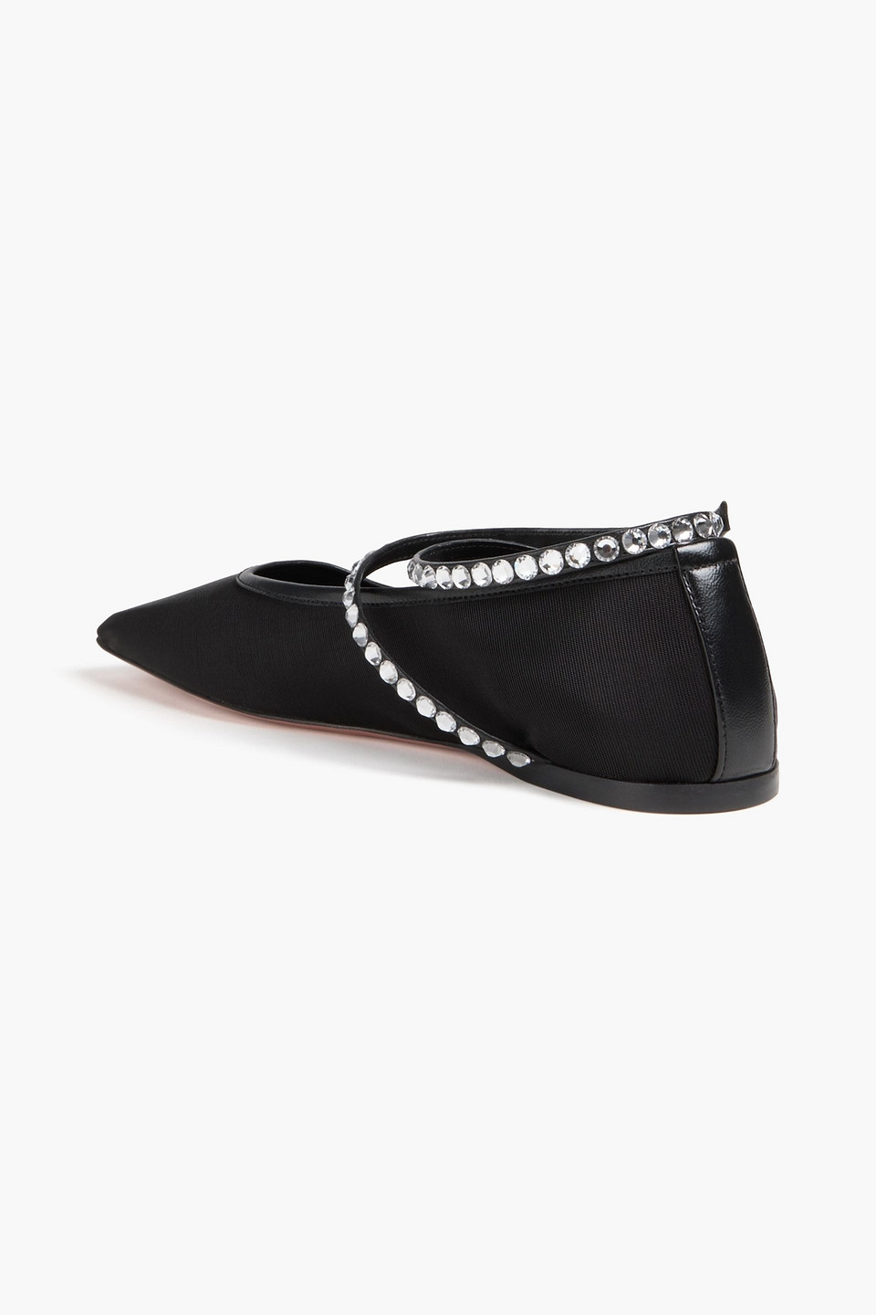 AMINA MUADDI CRYSTAL-EMBELLISHED MESH BALLET FLATS