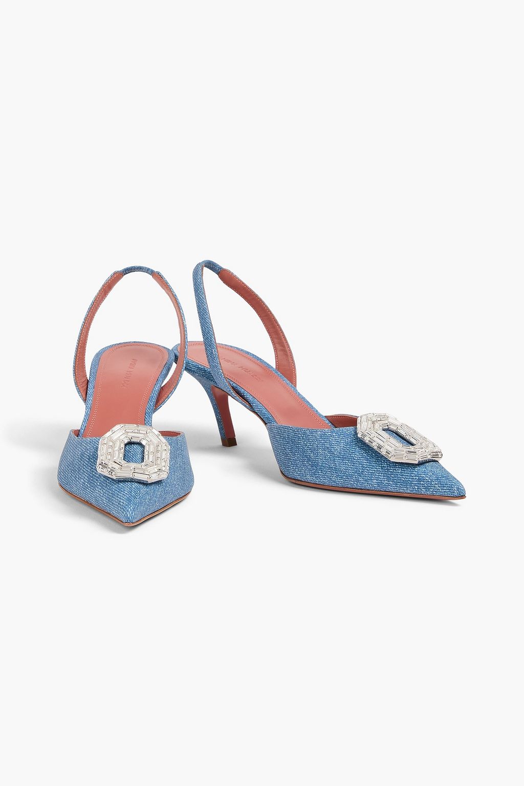 AMINA MUADDI Camelia embellished printed suede slingback pumps