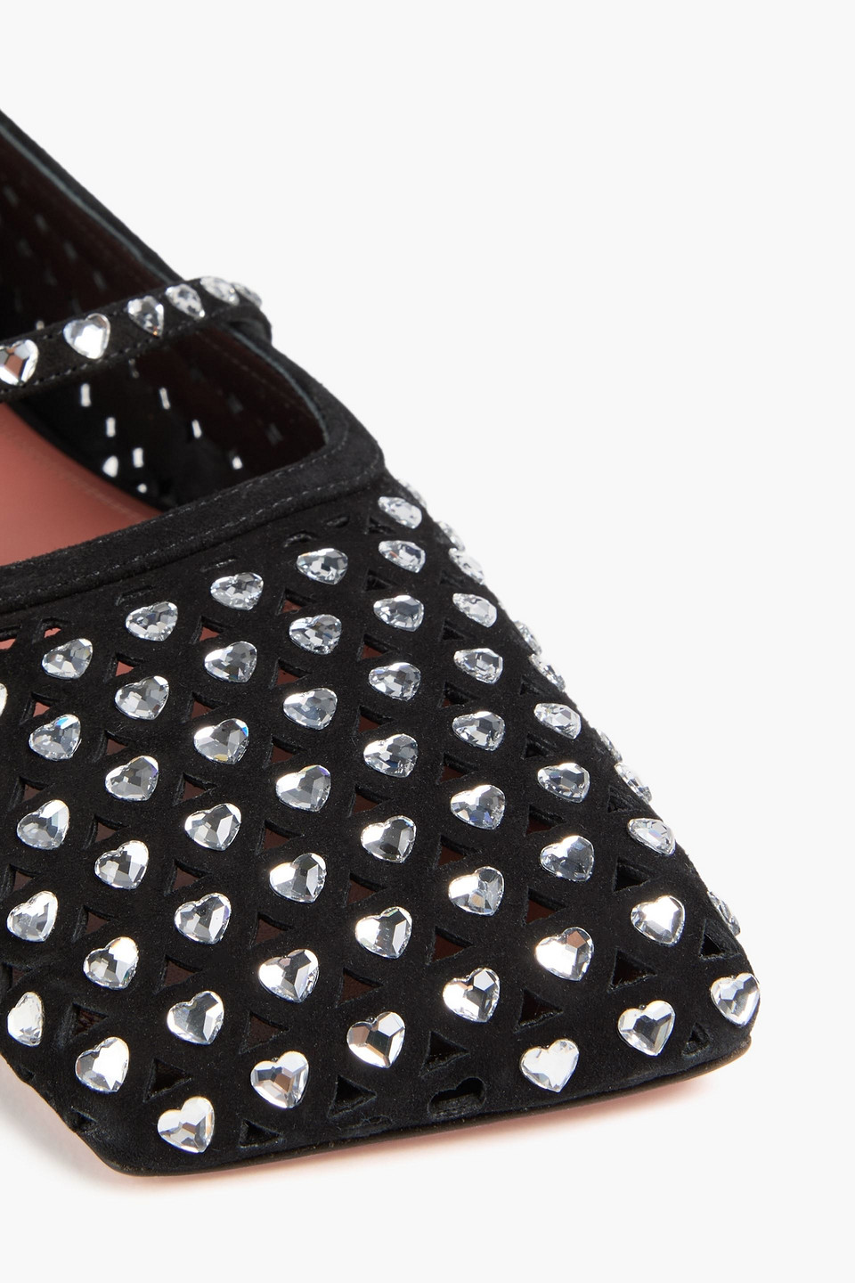 AMINA MUADDI ANE CRYSTAL-EMBELLISHED SUEDE MARY JANE FLATS