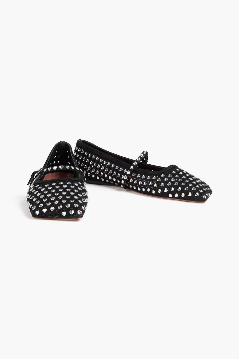 AMINA MUADDI ANE CRYSTAL-EMBELLISHED SUEDE MARY JANE FLATS