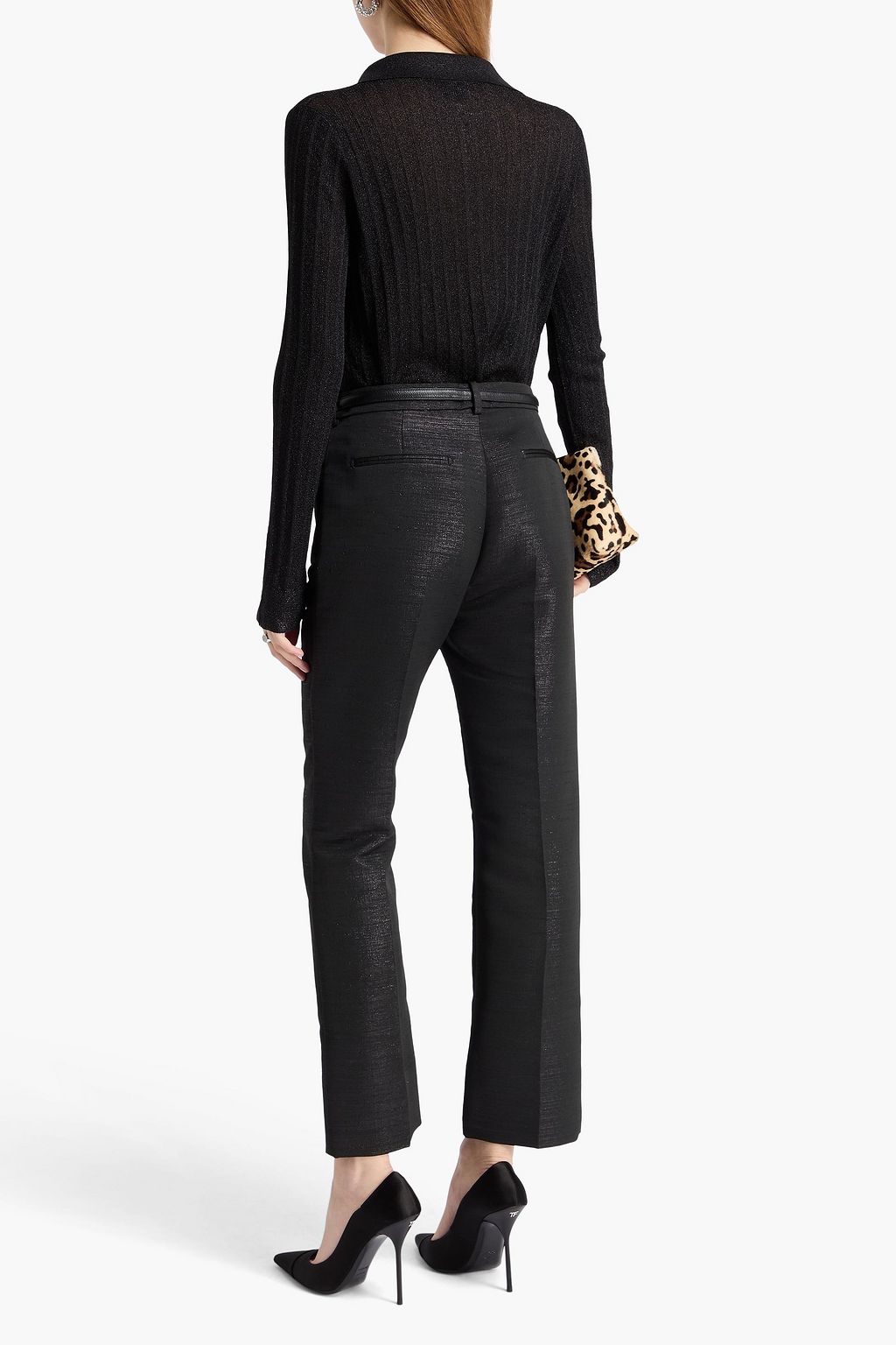 TOM FORD Metallic ribbed-knit polo sweater