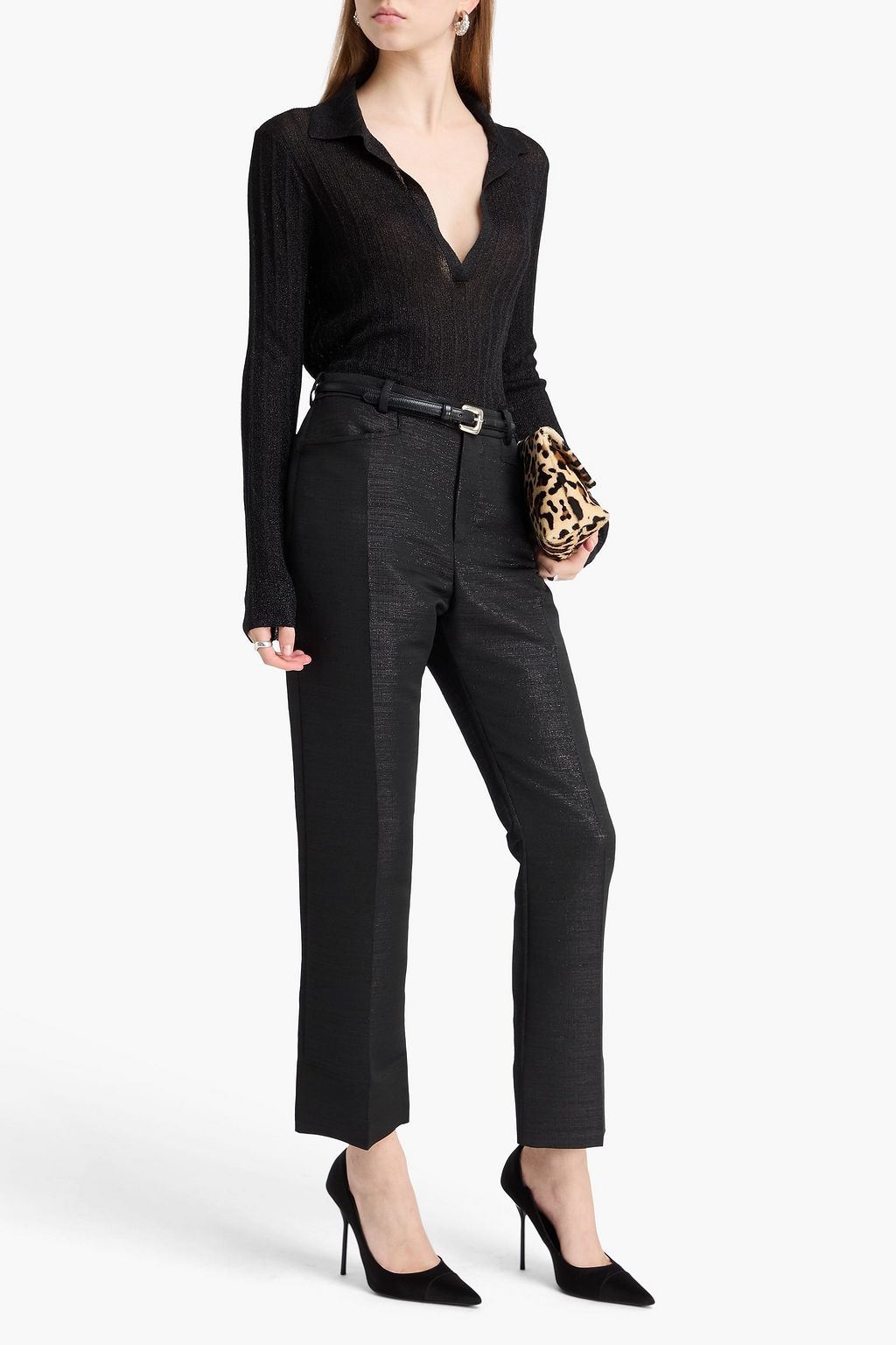 TOM FORD Metallic ribbed-knit polo sweater