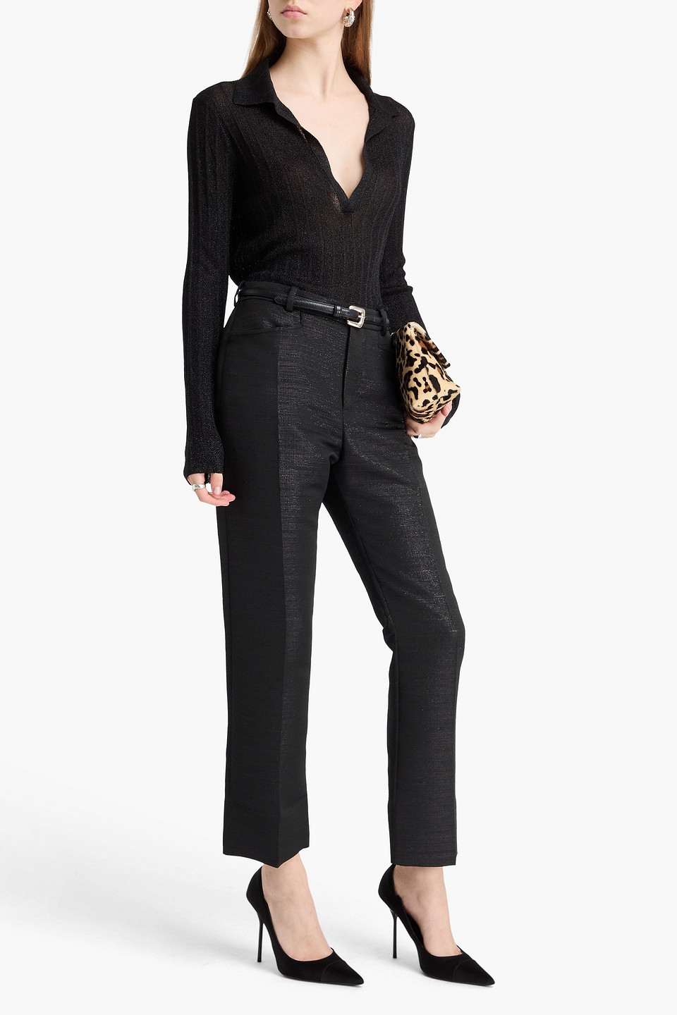 Tom Ford - Pullover Aus Rippstrick In Metallic-optik Mit Polokragen - Schwarz - L 