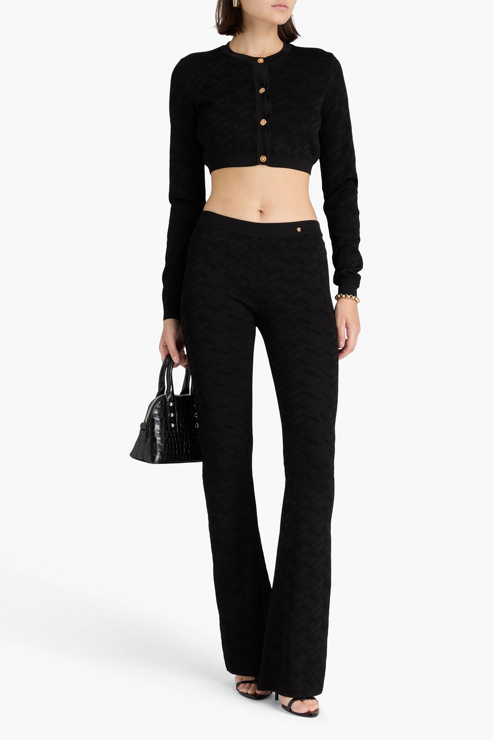  Versace - Cropped Cardigan Aus Jacquard-strick - Schwarz - It 40 