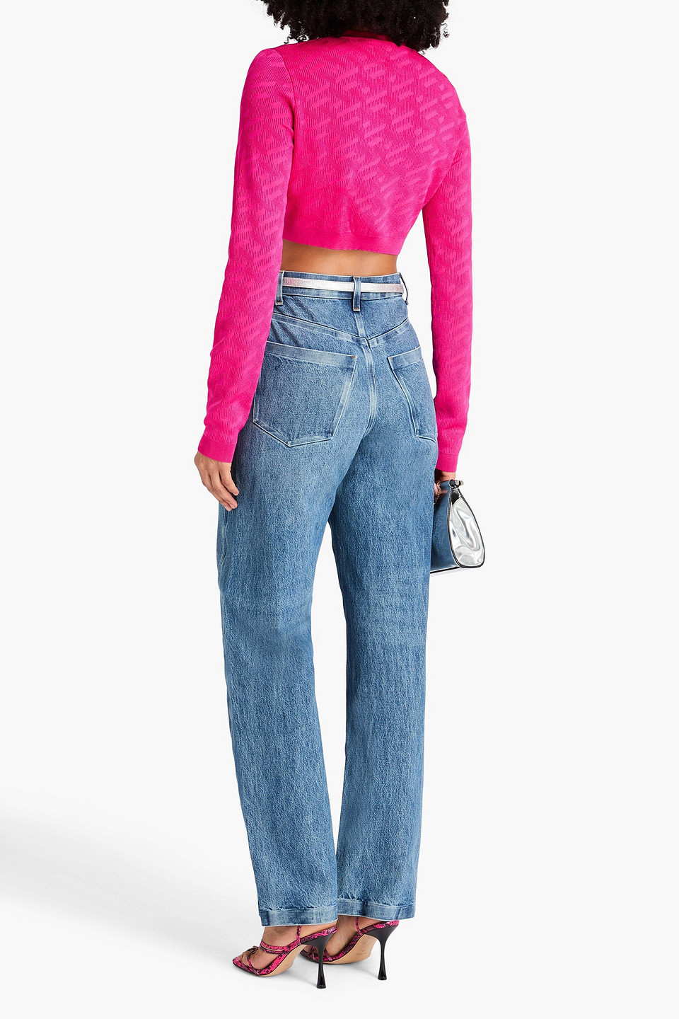  Versace - Cropped Cardigan Aus Jacquard-strick - Pink - It 36 