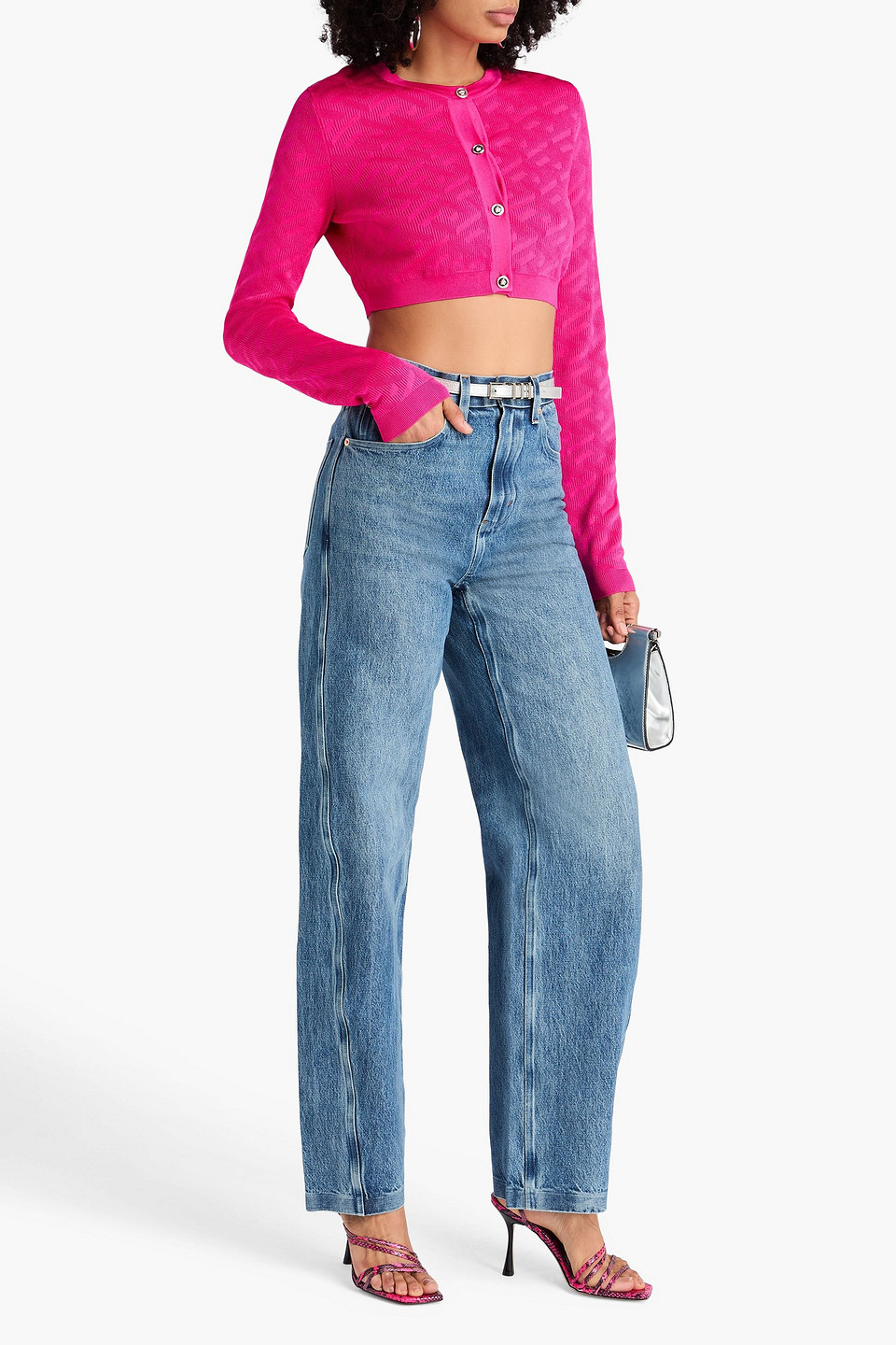  Versace - Cropped Cardigan Aus Jacquard-strick - Pink - It 36 