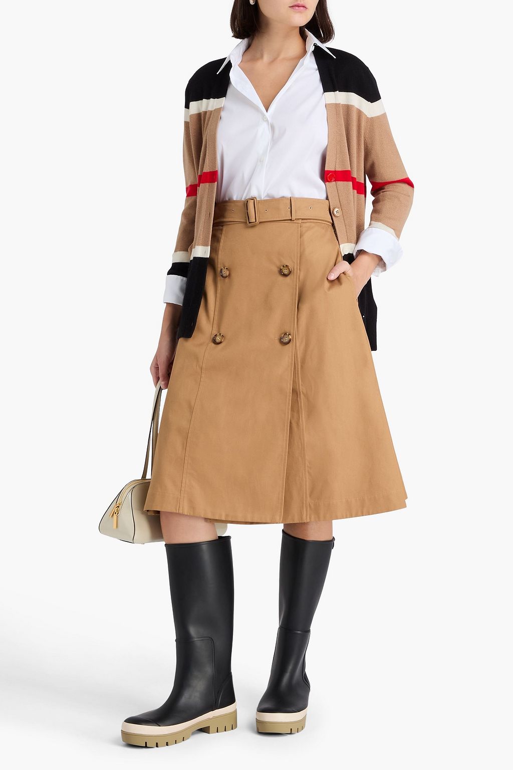 BURBERRY Belted cotton-gabardine skirt