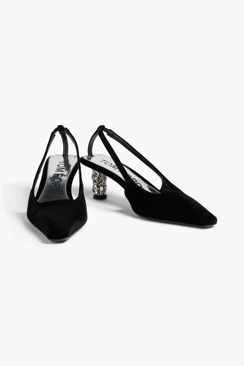 TOM FORD Crystal-embellished velvet slingback pumps