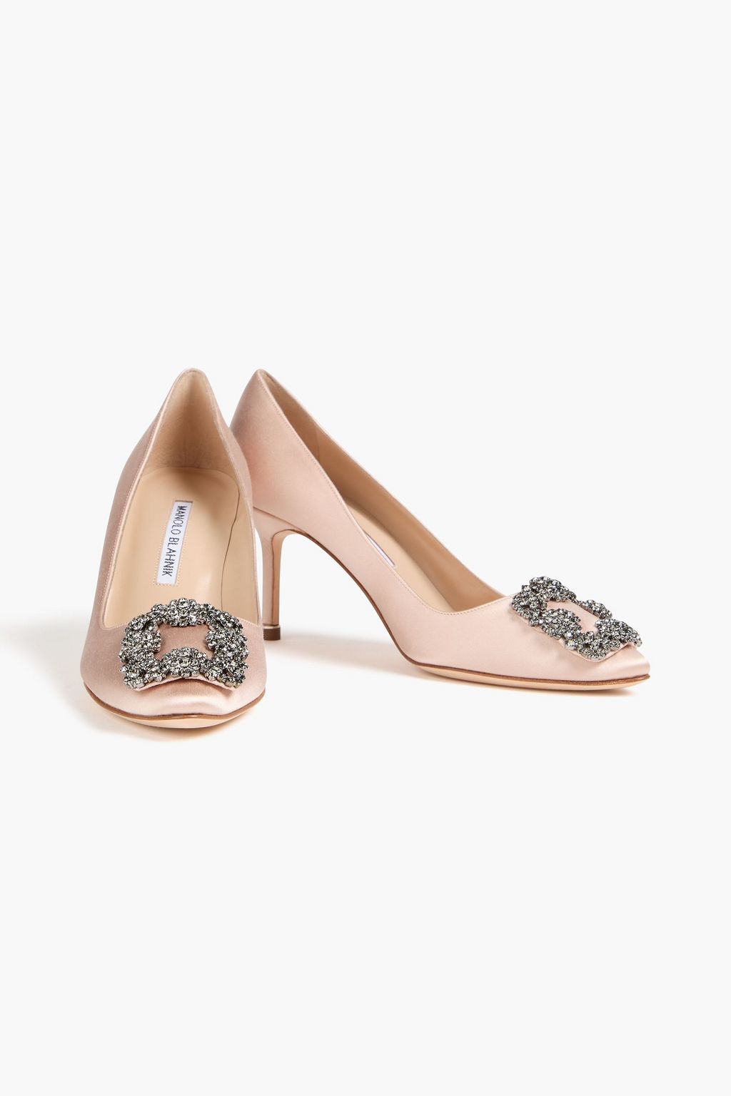 MANOLO BLAHNIK حذاء بكعب عالٍ من الساتان مزين بالكريستال