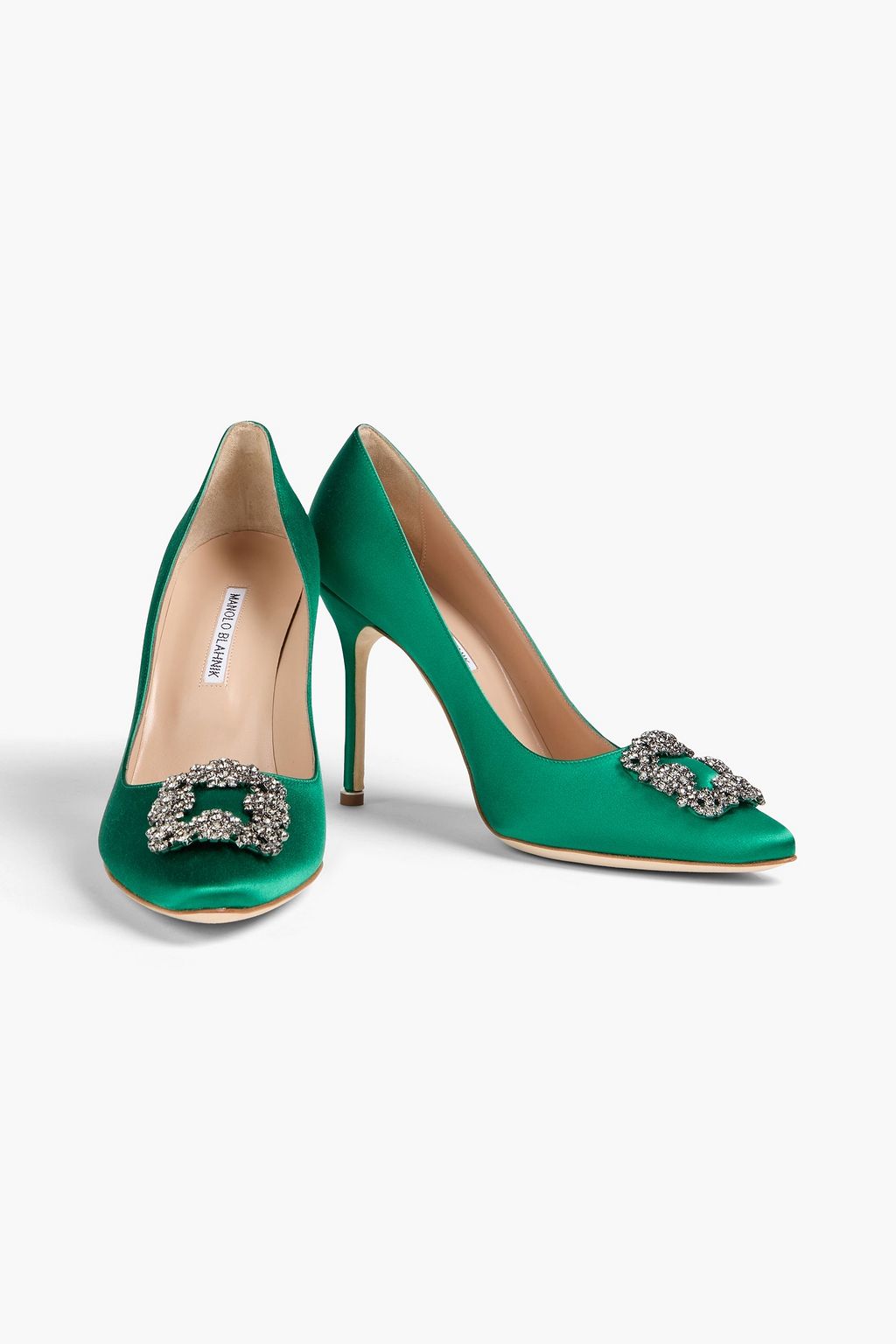 MANOLO BLAHNIK حذاء بكعب عالٍ من الساتان مزين بالكريستال