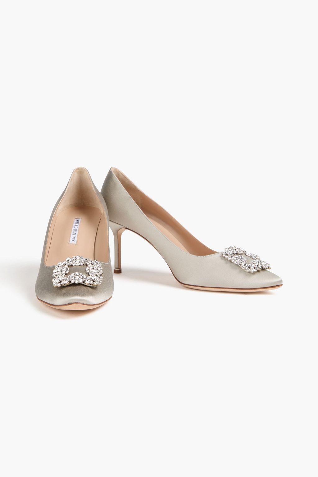 MANOLO BLAHNIK حذاء بكعب عالٍ من الساتان مزين بالكريستال
