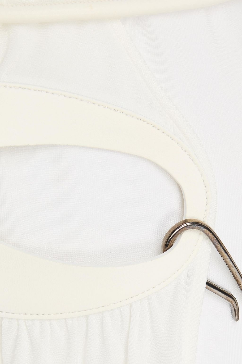 TOM FORD Leather-trimmed crepe mini wrap dress