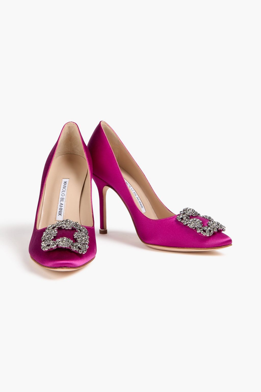 MANOLO BLAHNIK حذاء بكعب عالٍ من الساتان مزين بالكريستال
