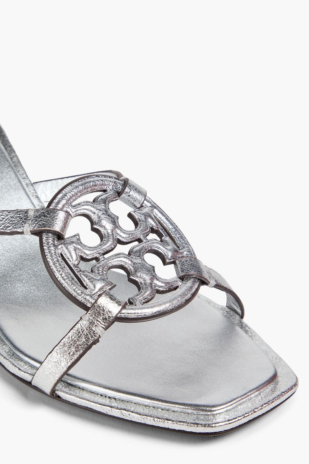 TORY BURCH Geo Bombe Miller metallic embellished leather mules