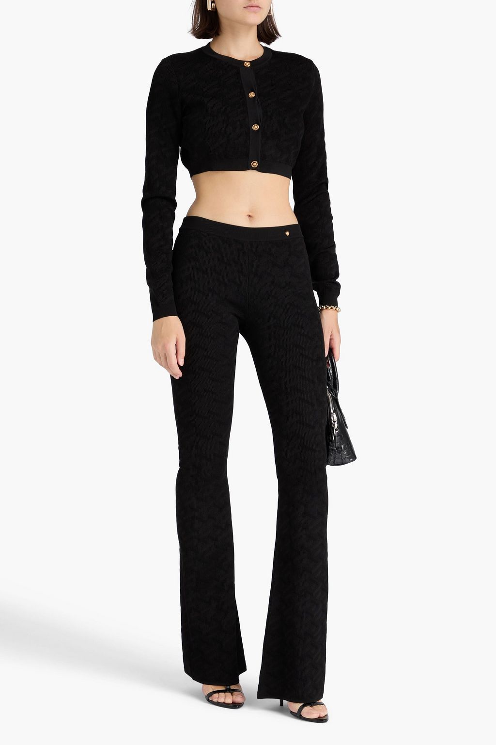 VERSACE Jacquard-knit flared pants
