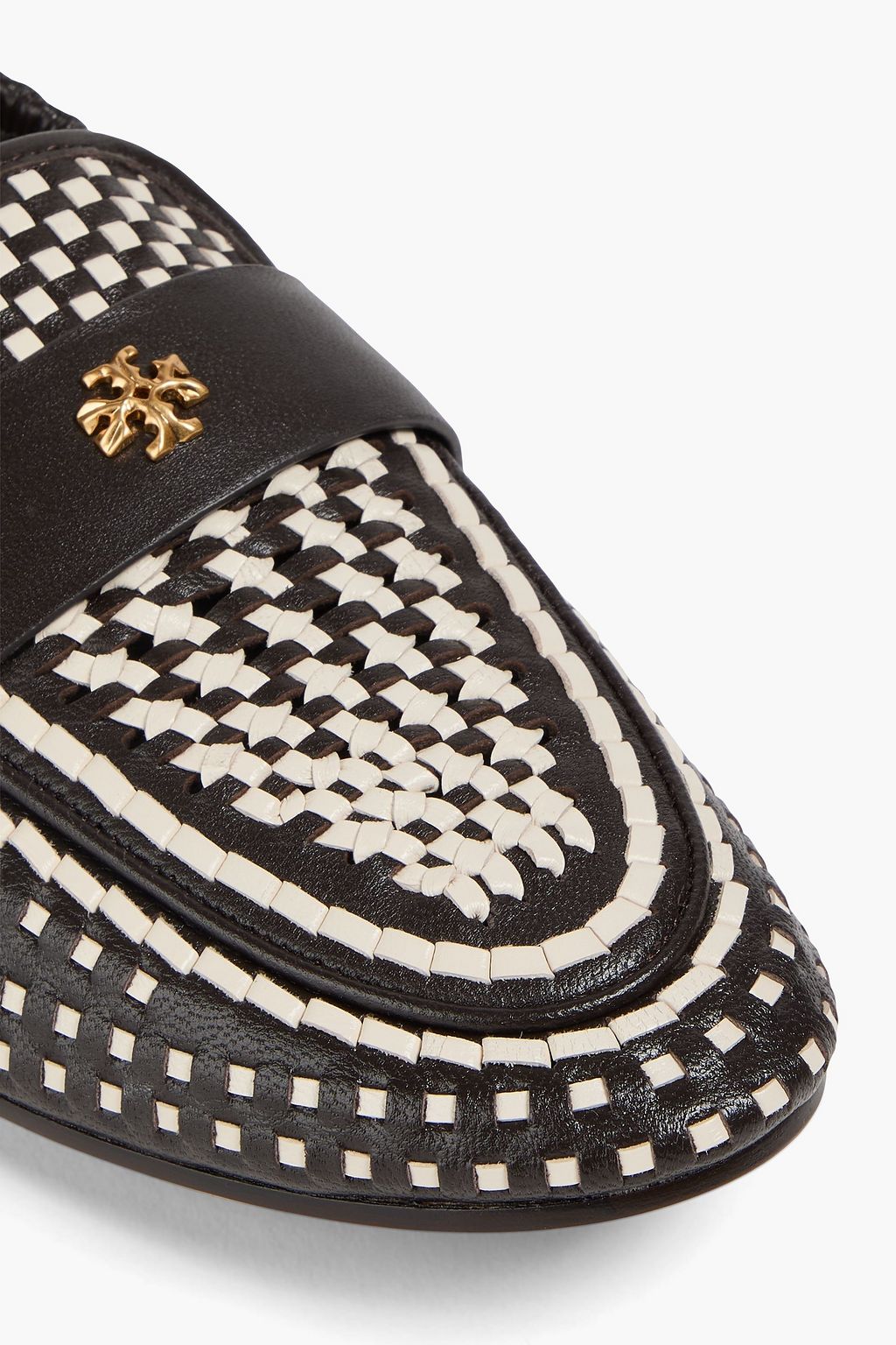 TORY BURCH Embellished woven leather loafers
