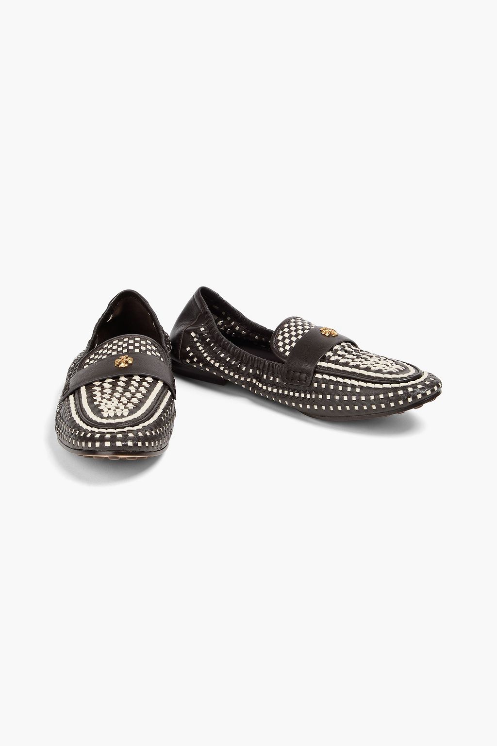 TORY BURCH Embellished woven leather loafers