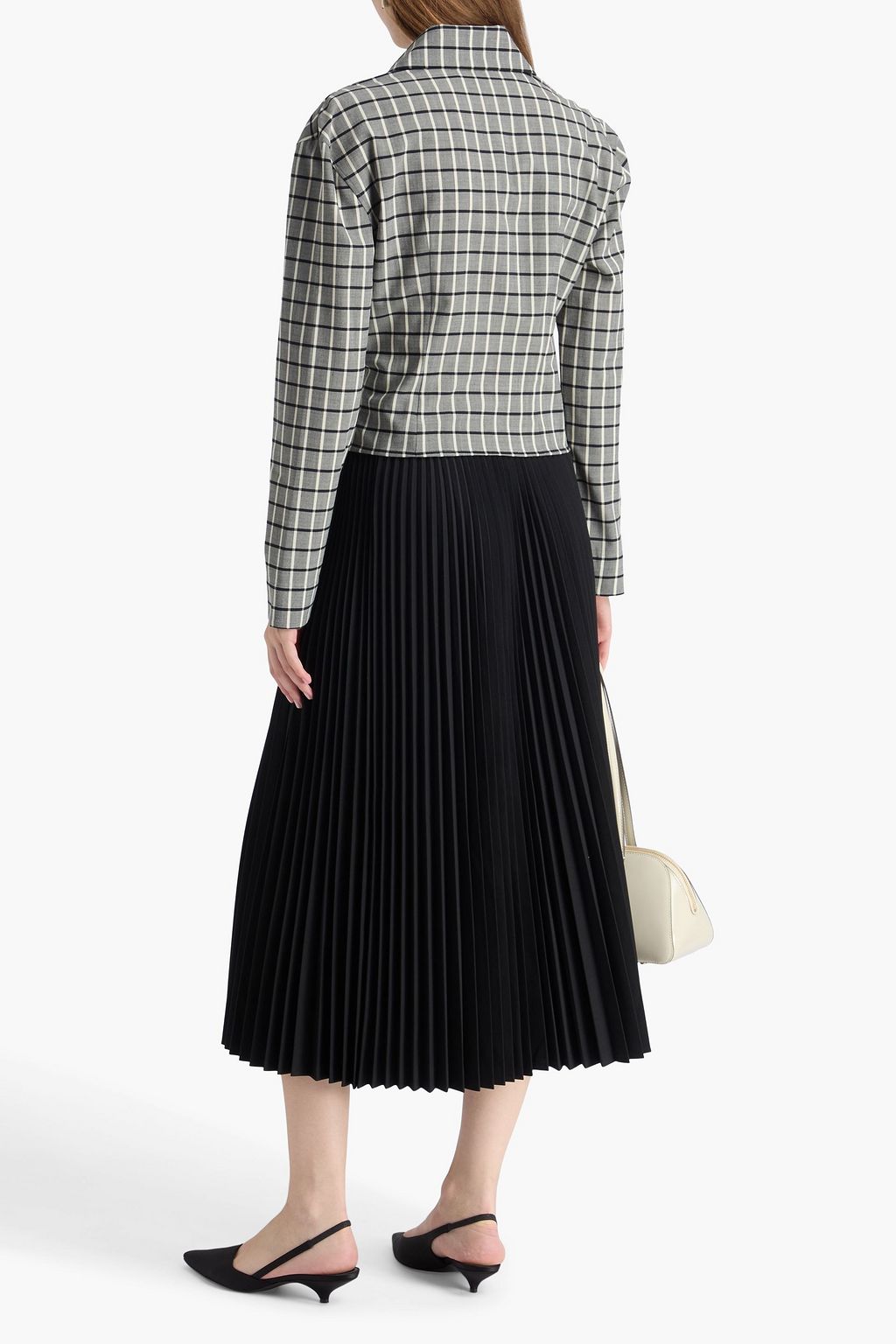 TORY BURCH Checked wool-blend wrap top