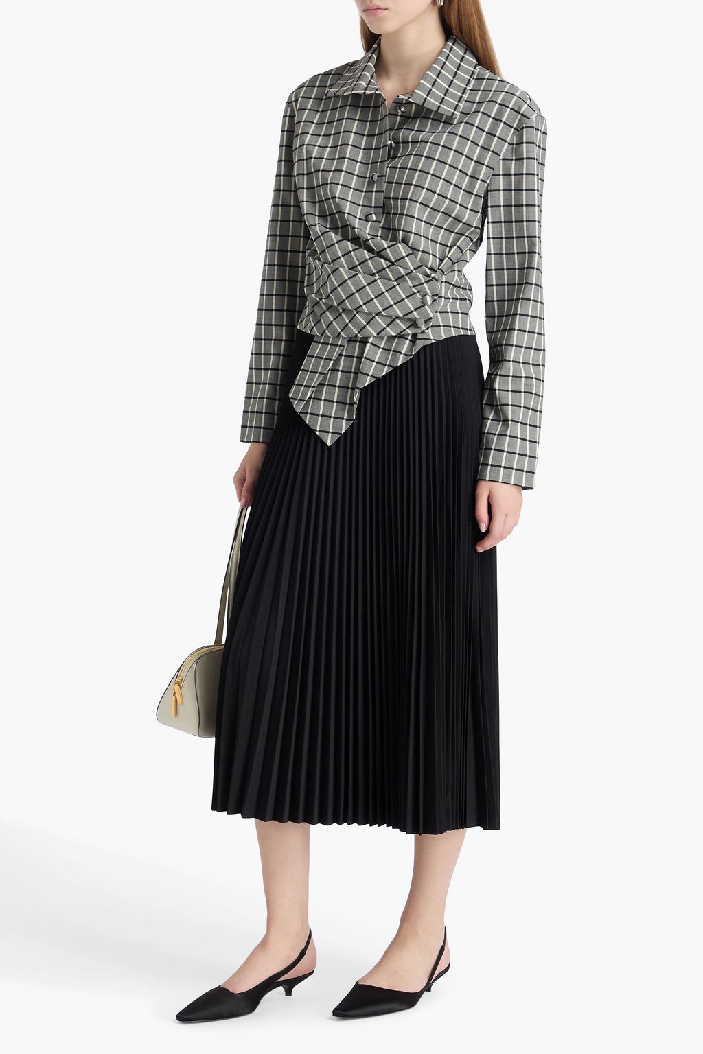 TORY BURCH Checked wool-blend wrap top