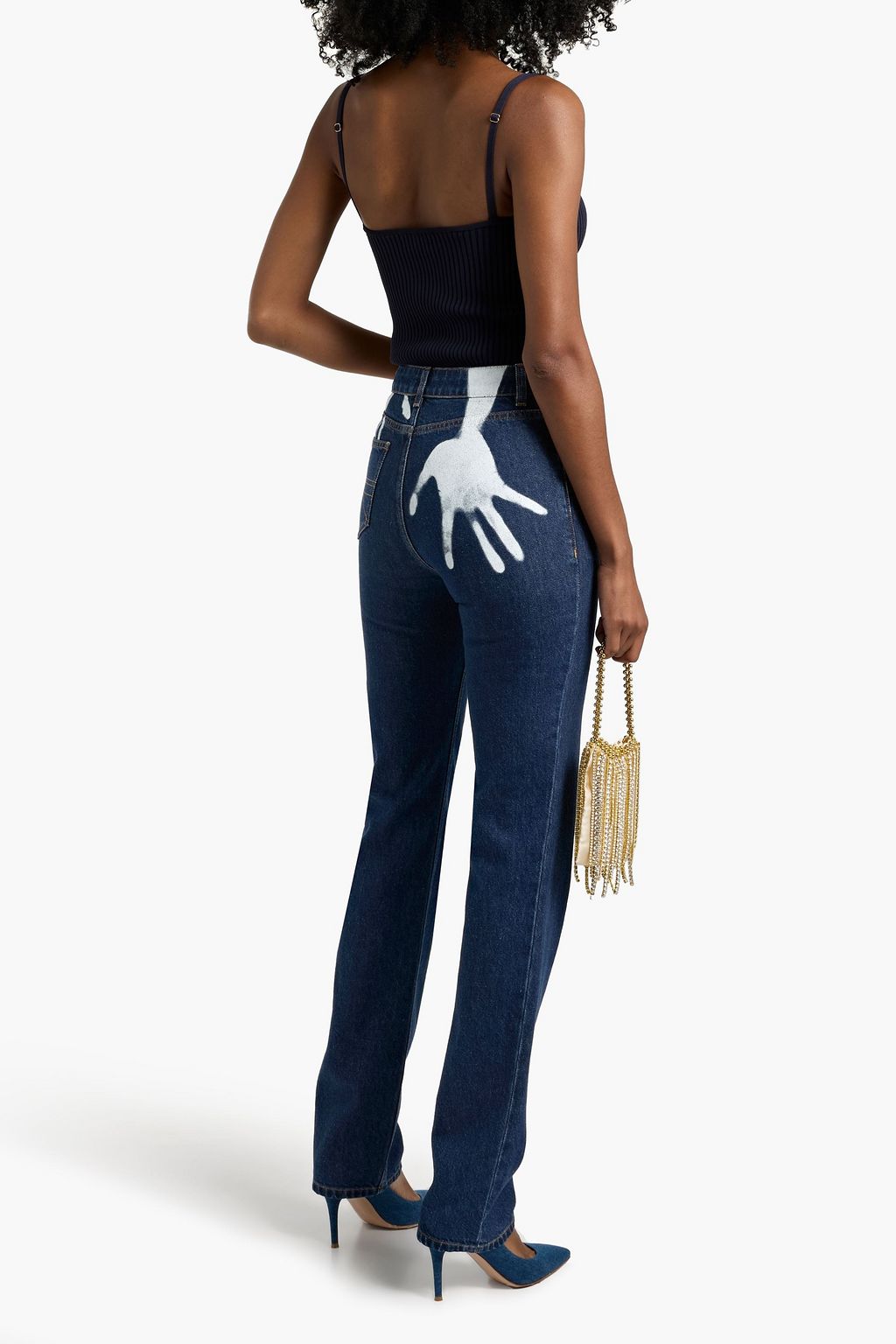 AREA Printed high-rise straight-leg jeans