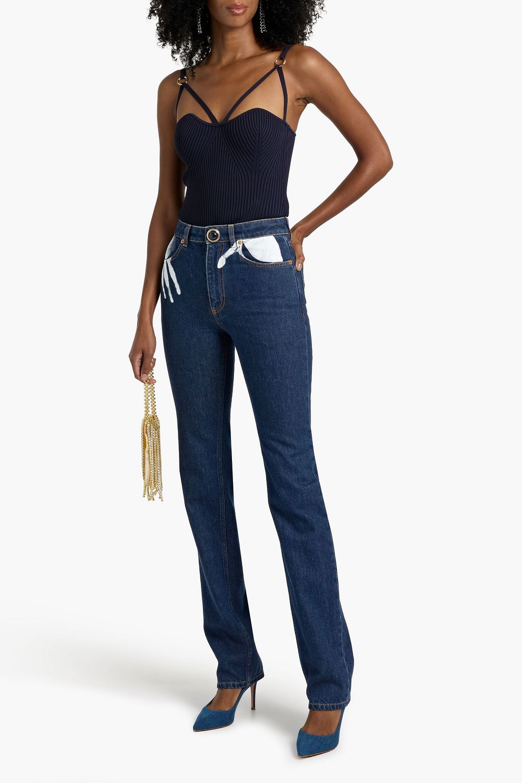 AREA Printed high-rise straight-leg jeans