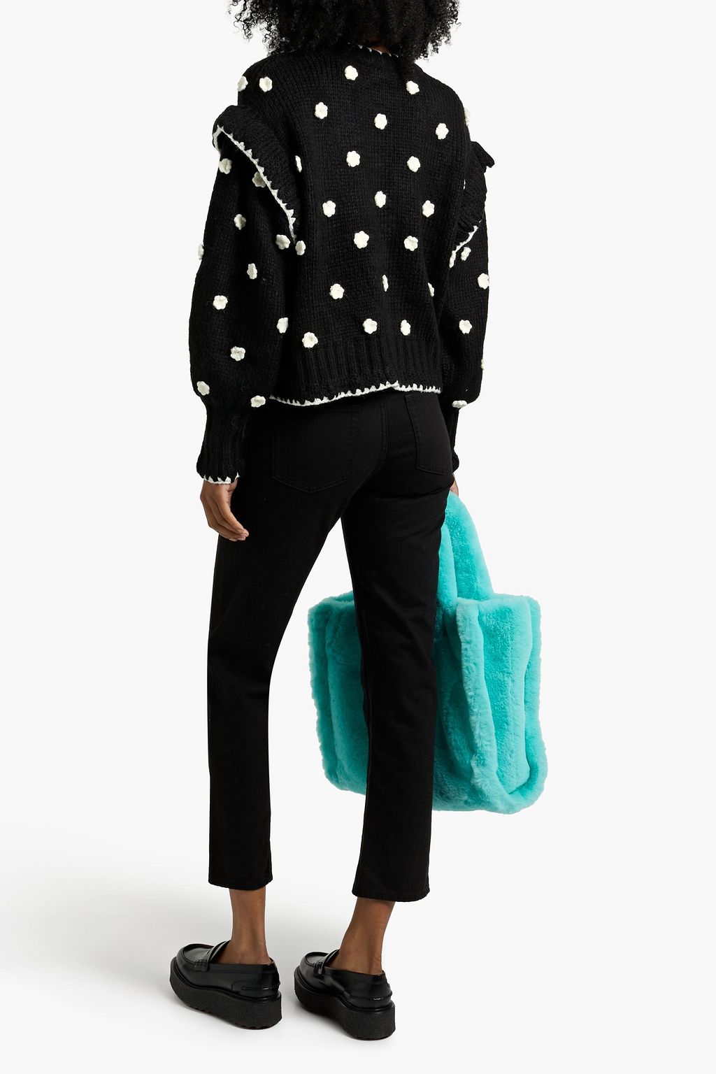 FARM RIO Floral-appliquéd ribbed-knit cardigan