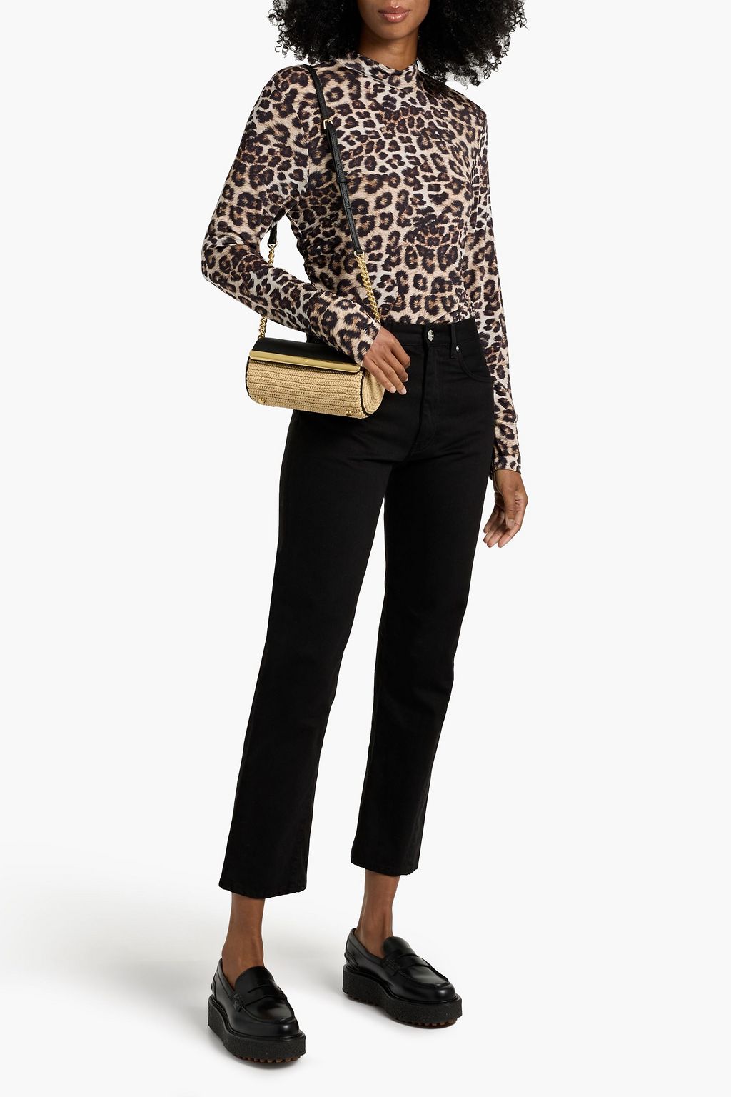FARM RIO Ruched leopard-print stretch-jersey top