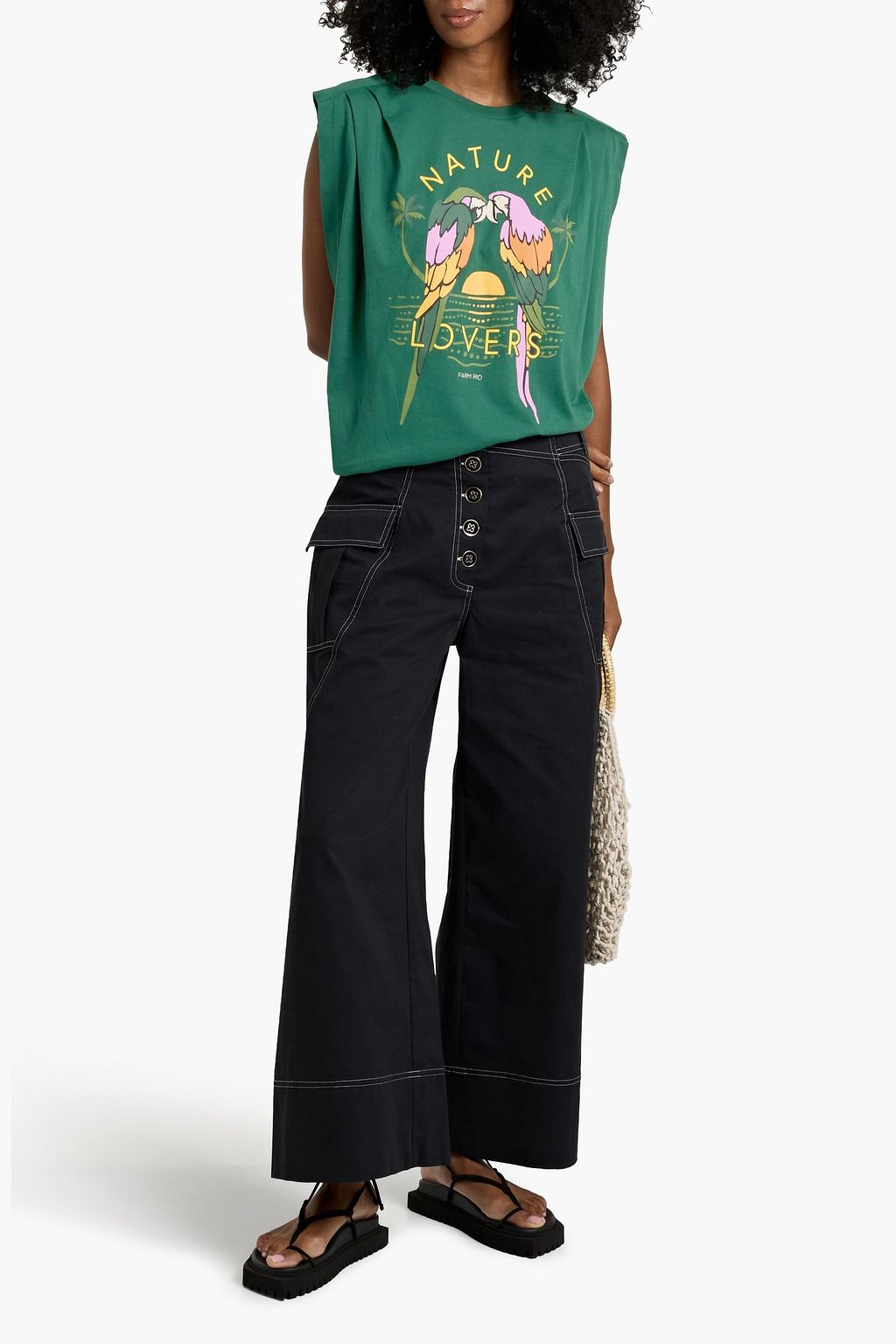 FARM RIO Printed cotton-jersey top