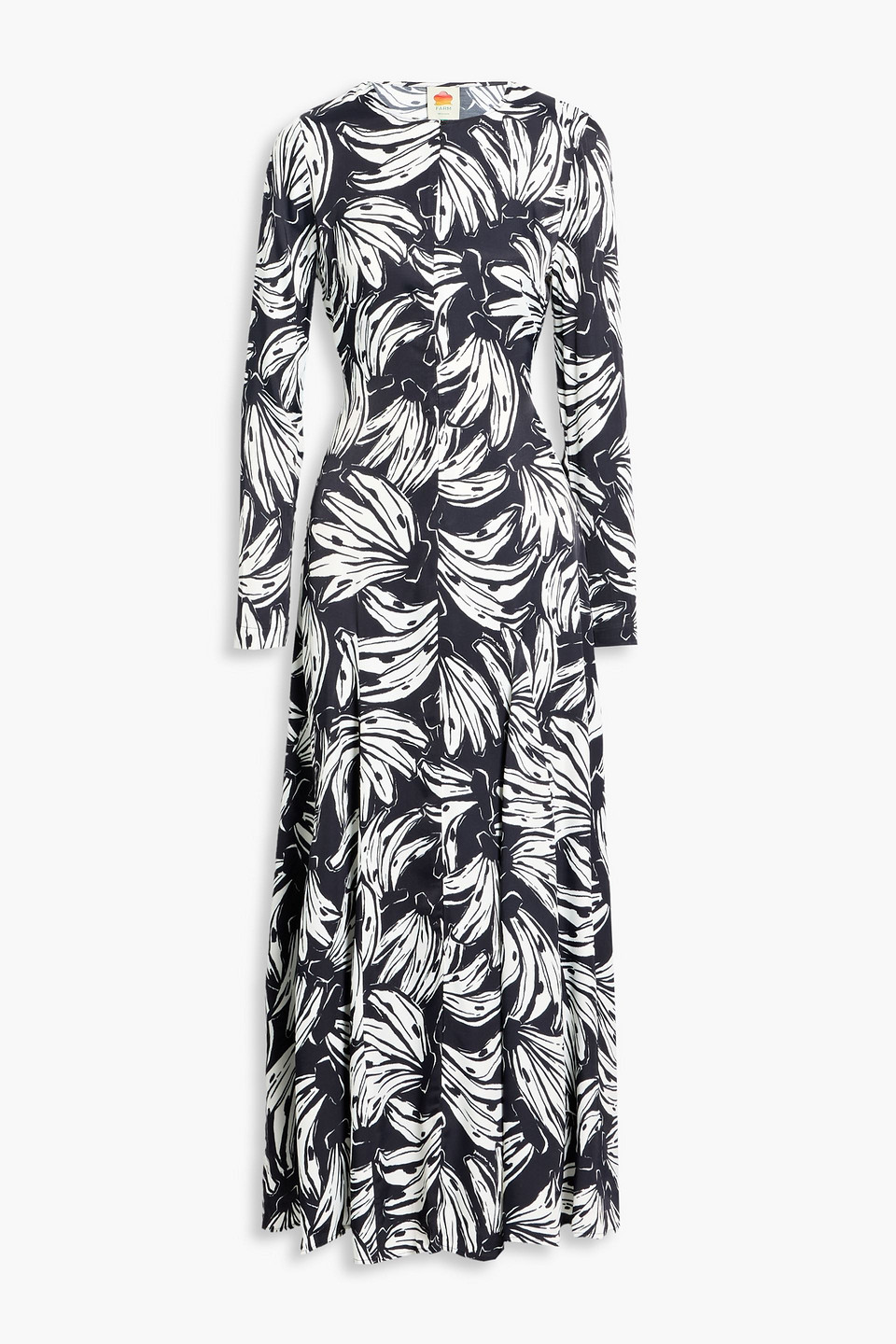 farm rio - printed satin maxi dress - black - xs