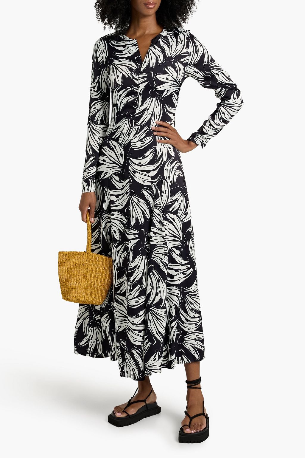 FARM RIO Printed satin maxi dress