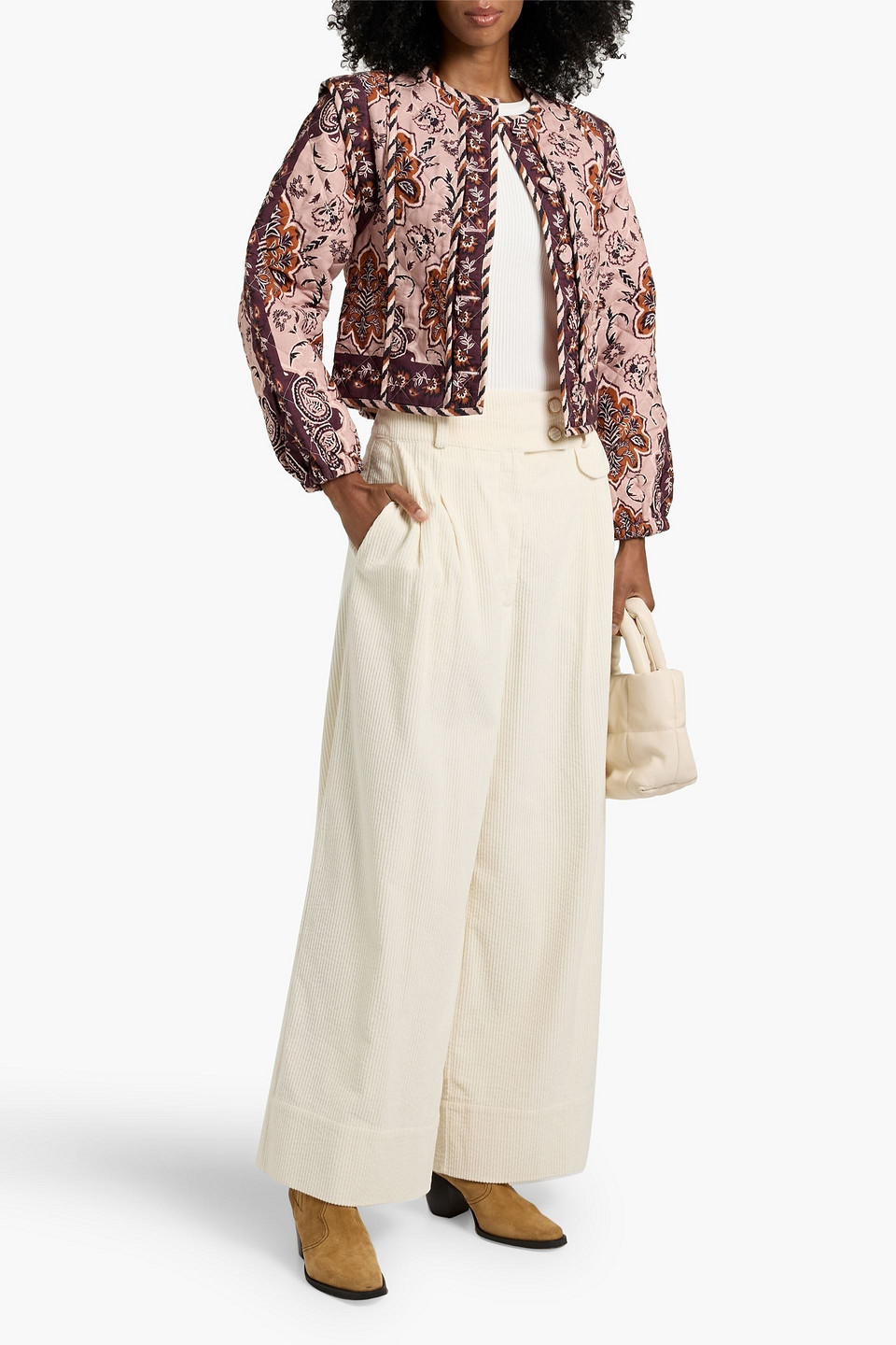 Farm Rio Cotton-corduroy Wide-leg Pants In Neutral