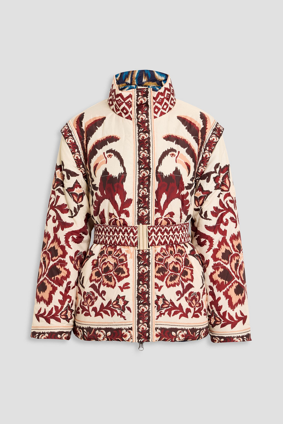Farm Rio Cream Toucans Scarf Reversible Puffer Jacket In White