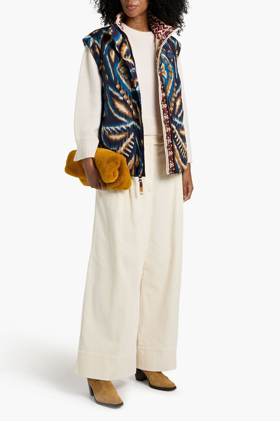 Farm Rio Cream Toucans Scarf Reversible Puffer Jacket In White