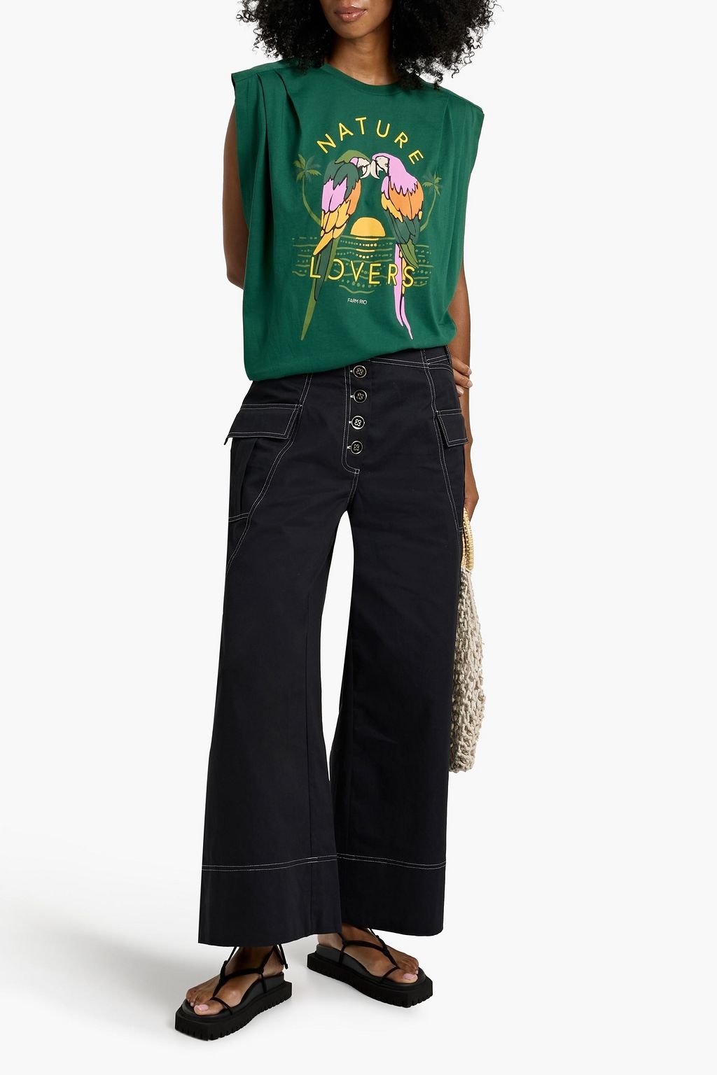 FARM RIO Cotton-twill wide-leg pants