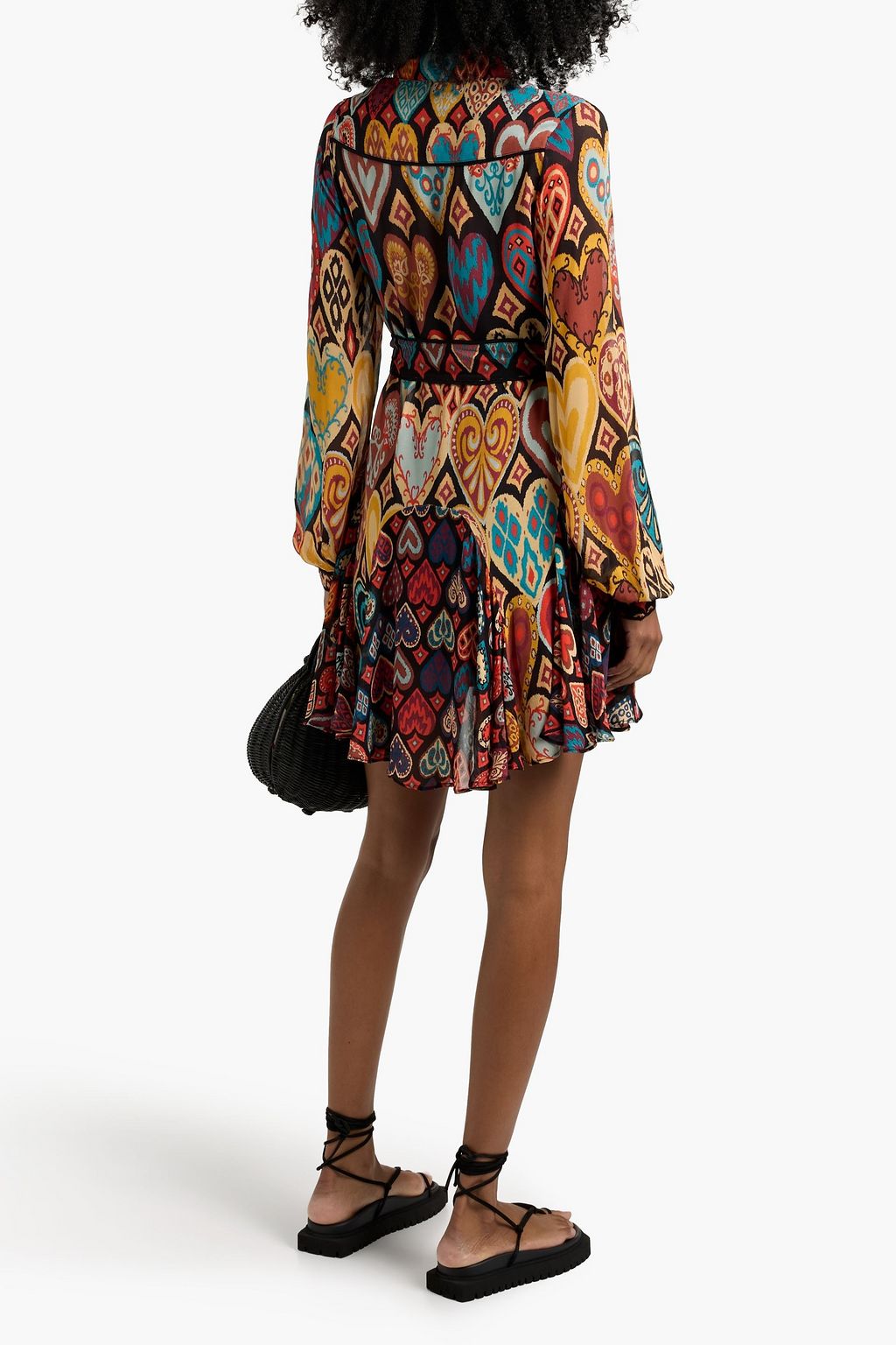 FARM RIO Printed crepe de chine mini shirt dress