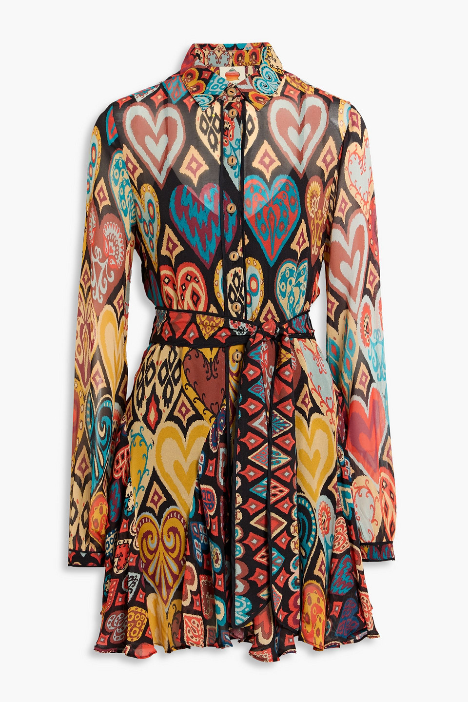 Farm Rio Printed Crepe De Chine Mini Shirt Dress In Multi