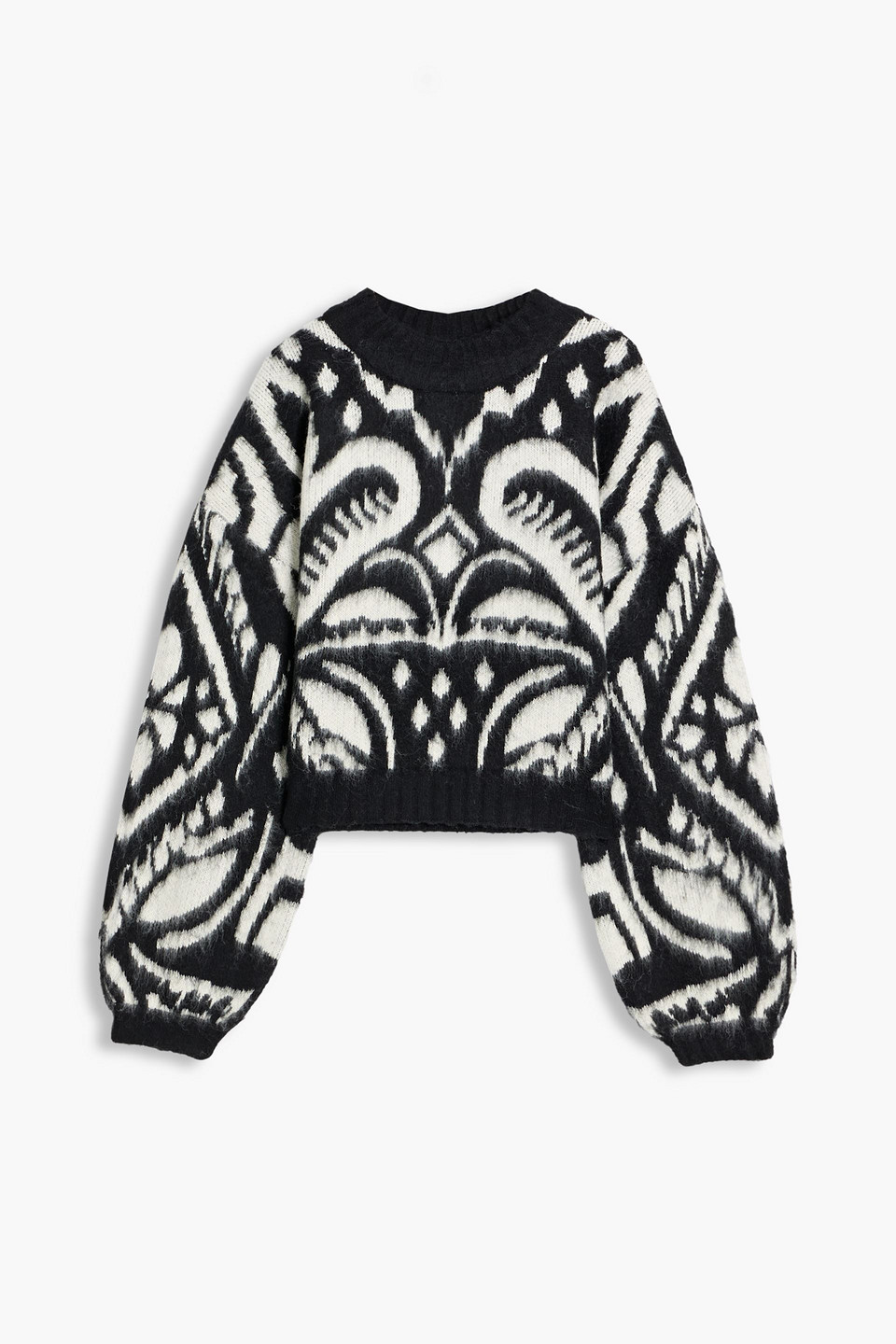 farm rio - brushed jacquard-knit sweater - black - l