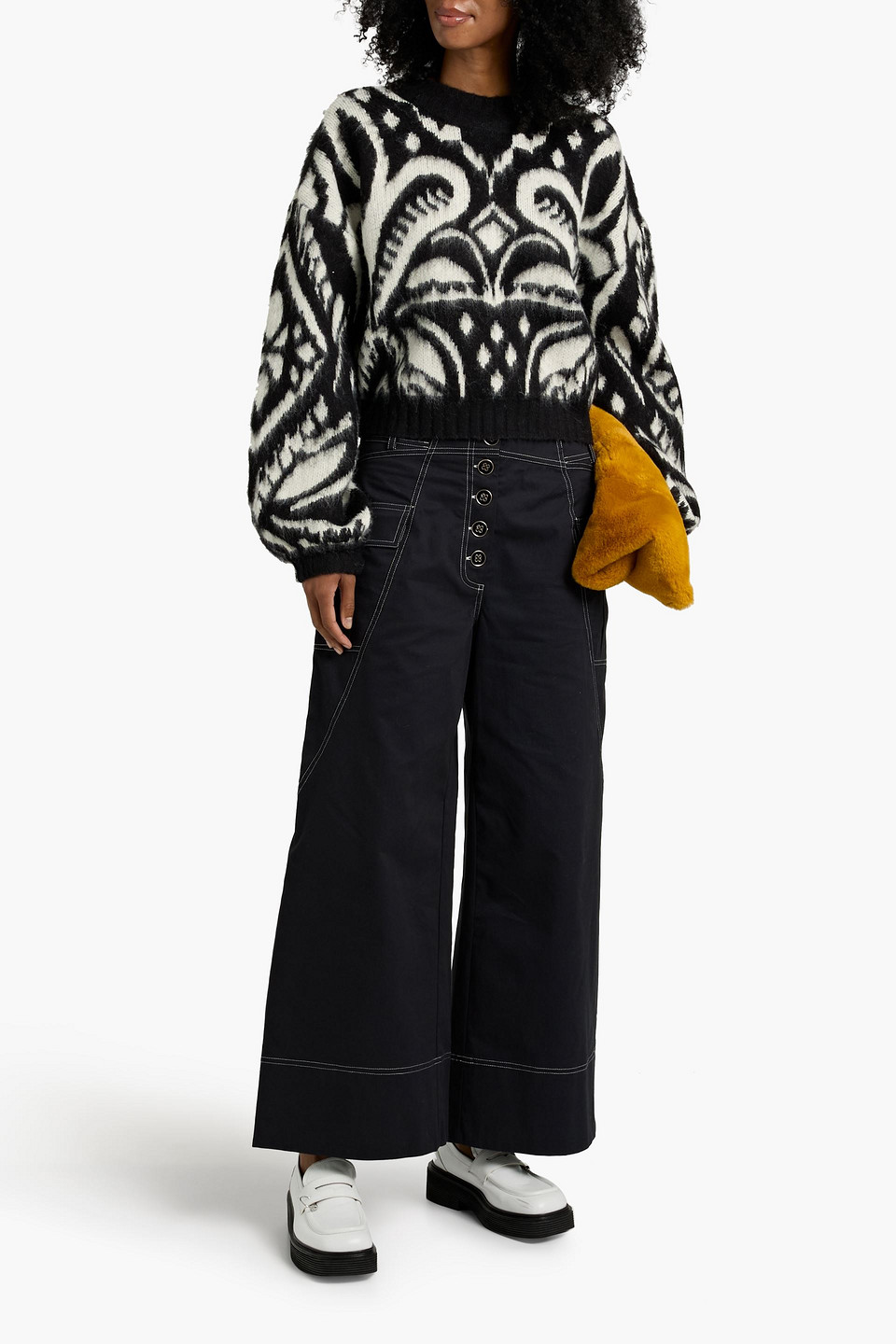  Farm Rio - Pullover Aus Gebürstetem Jacquard-strick - Schwarz - M 