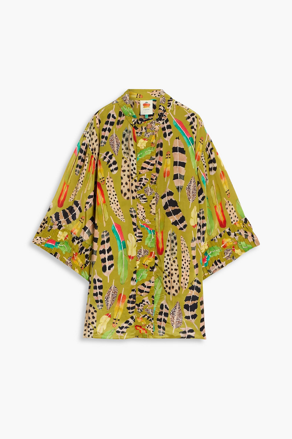 Farm Rio Printed Satin Blouse In Green