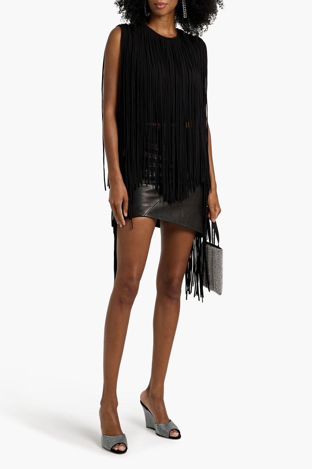 AREA Fringed cotton-blend jersey top
